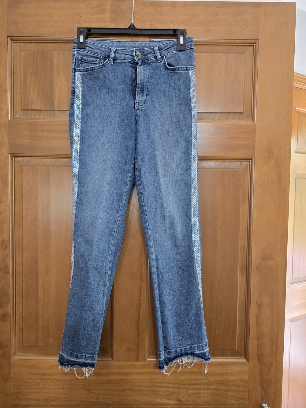 Juniors Calzedonia Straight-Leg Jeans with Side Chevron Bling Stripe - Blue